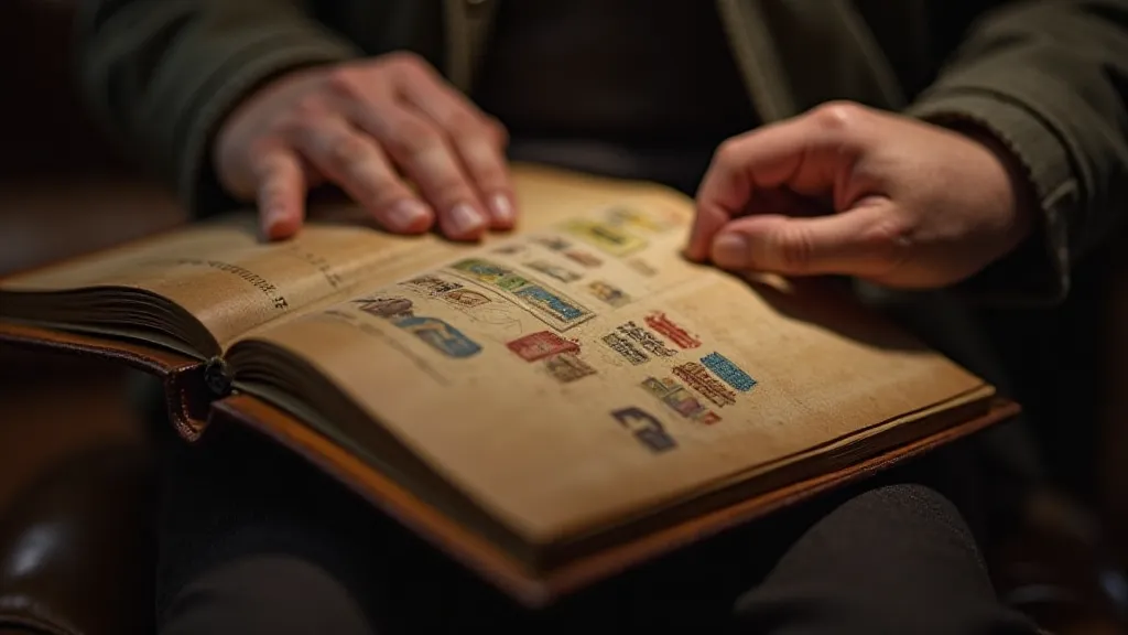 Grandfather turning a page in a First Day Cover Album