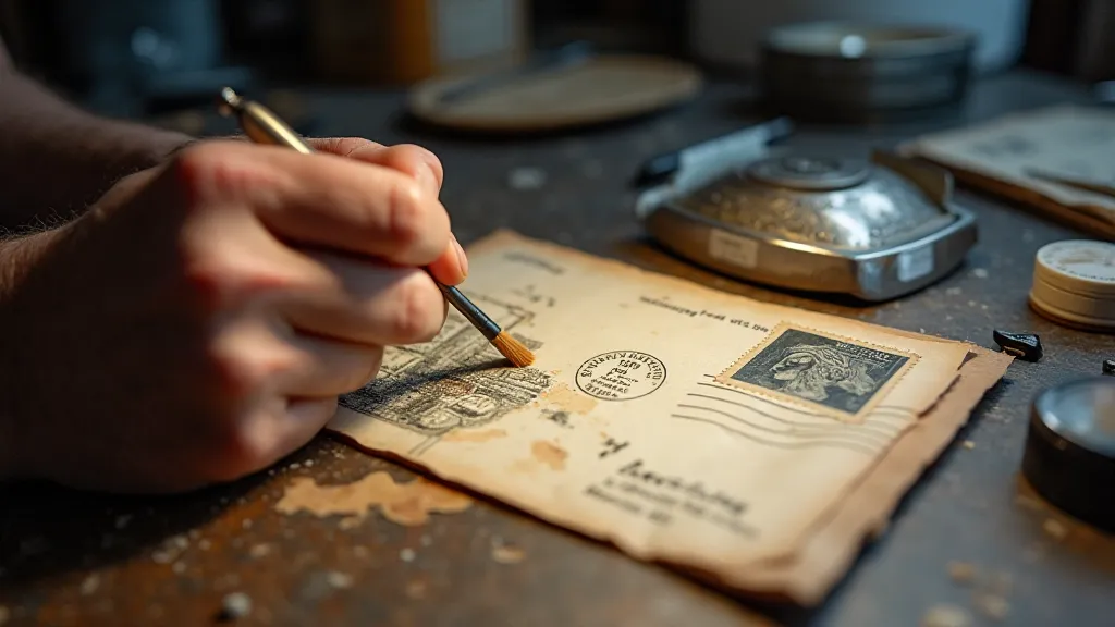 Philatelist repairing a First Day Cover