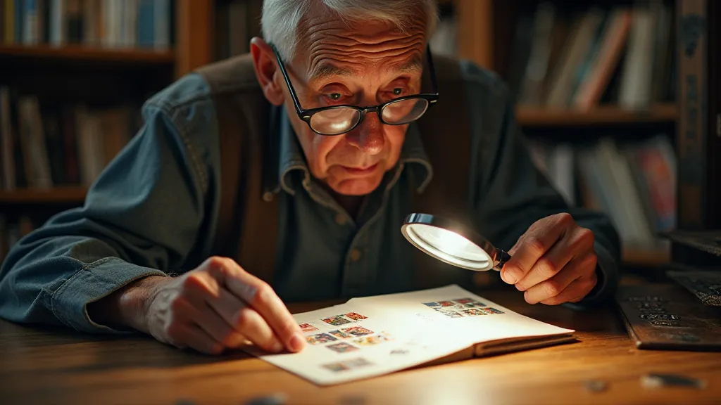 Stamp Collector Examining First Day Cover